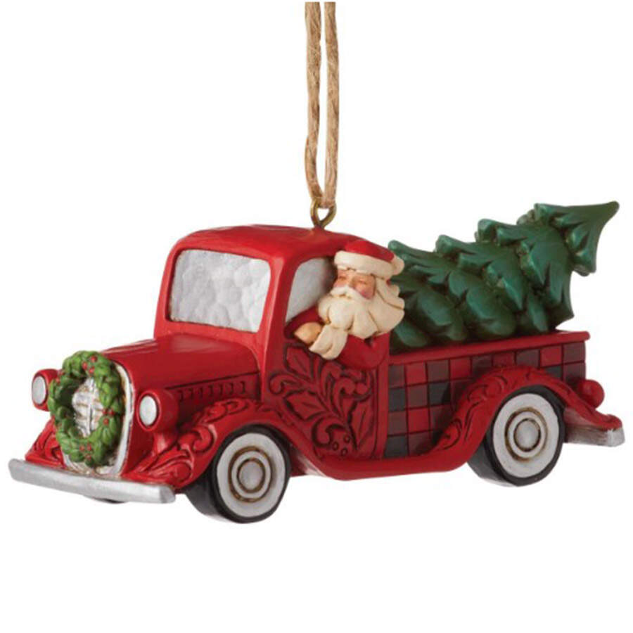 Highland Glen Ornaments Santa In Plaid Red Truck - No Box by Jim Shore-1