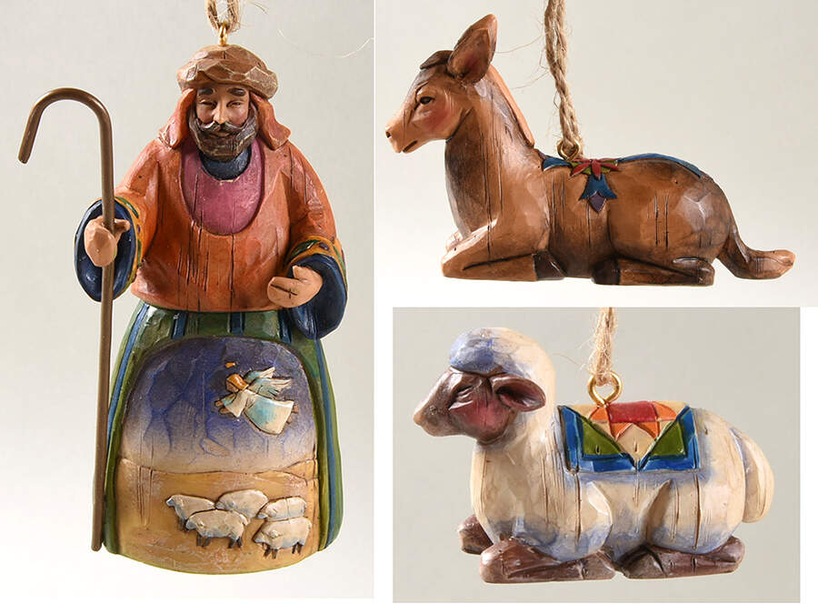 Nativity Ornaments Shepherd Lamb & Donkey Set - No Box by Jim Shore-1