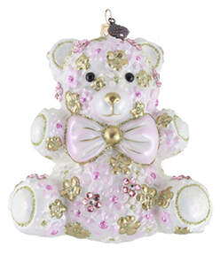 Baby's First Christmas Pink Floral Teddy - No Box by Jay Strongwater-1