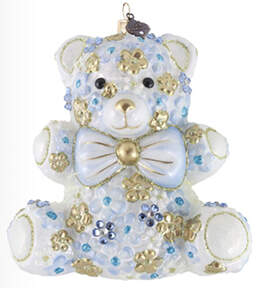 Baby's First Christmas Blue Floral Teddy - With Box by Jay Strongwater-1