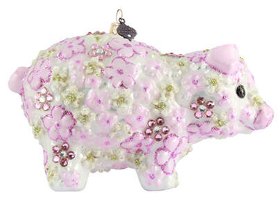 Baby's First Christmas Pink Floral Piggy - No Box by Jay Strongwater-1