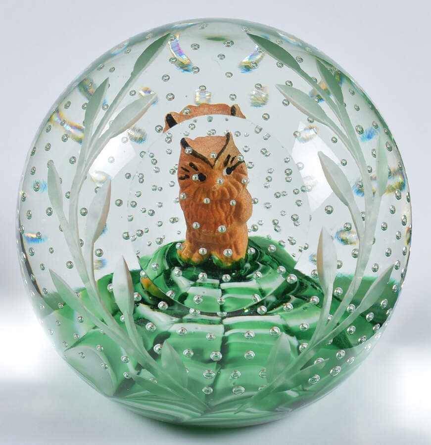Paperweight By Joe St. Clair Owl - Green - No Box by Joe St. Clair Glass-1