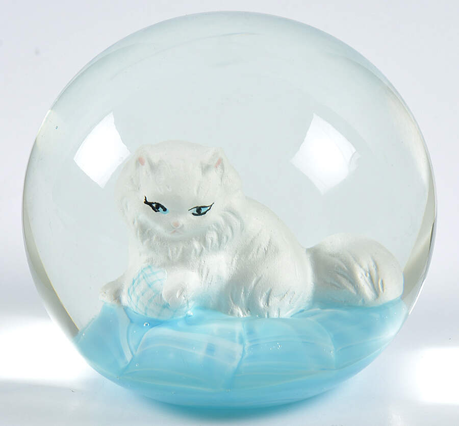 Paperweight By Joe St. Clair Light Blue White Cat - No Box by Joe St. Clair Glass-1