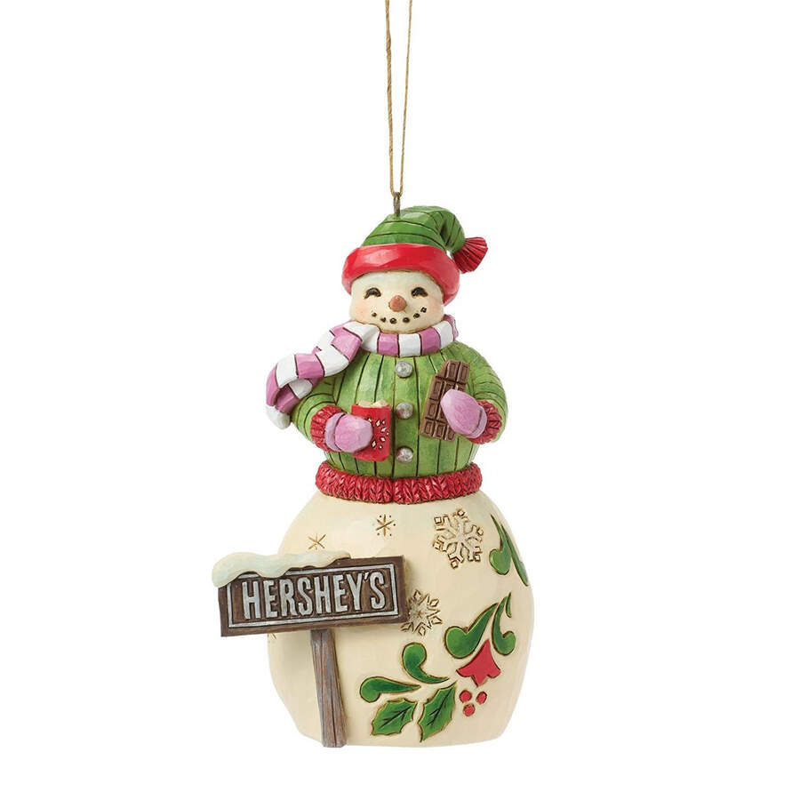 Hershey Christmas Snowman With Hershey Sign Ornament - No Box by Jim Shore-1