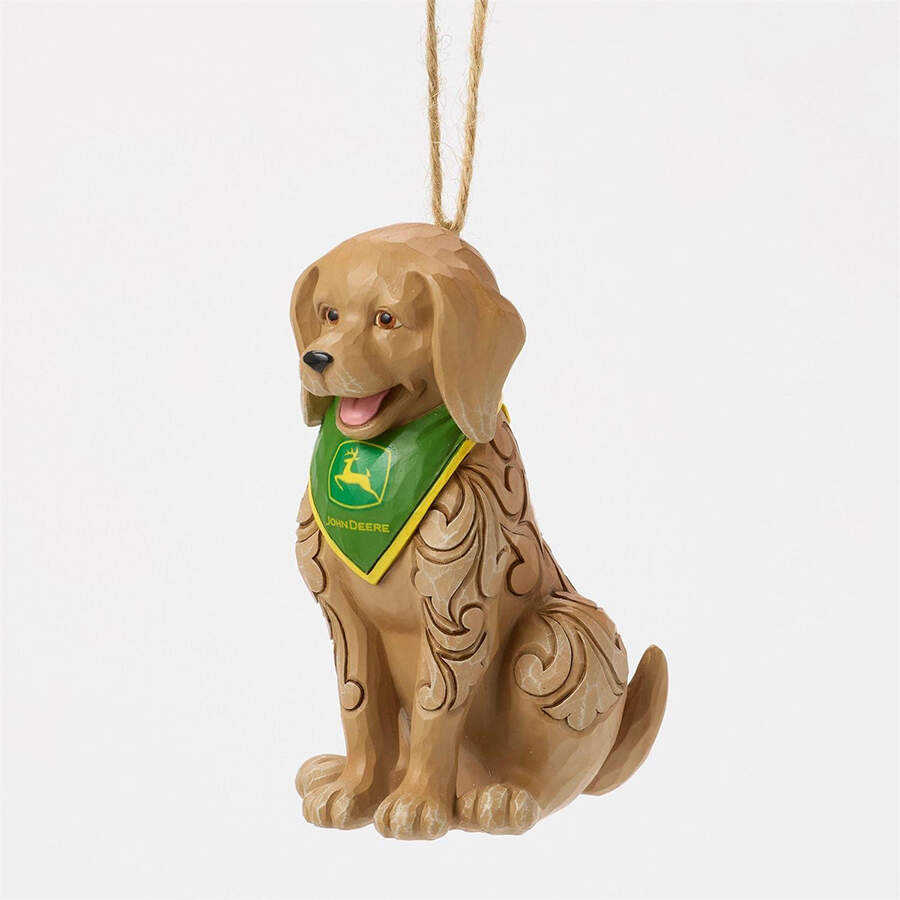 John Deere Christmas Dog Wearing Bandana Ornament - Boxed by Jim Shore-1