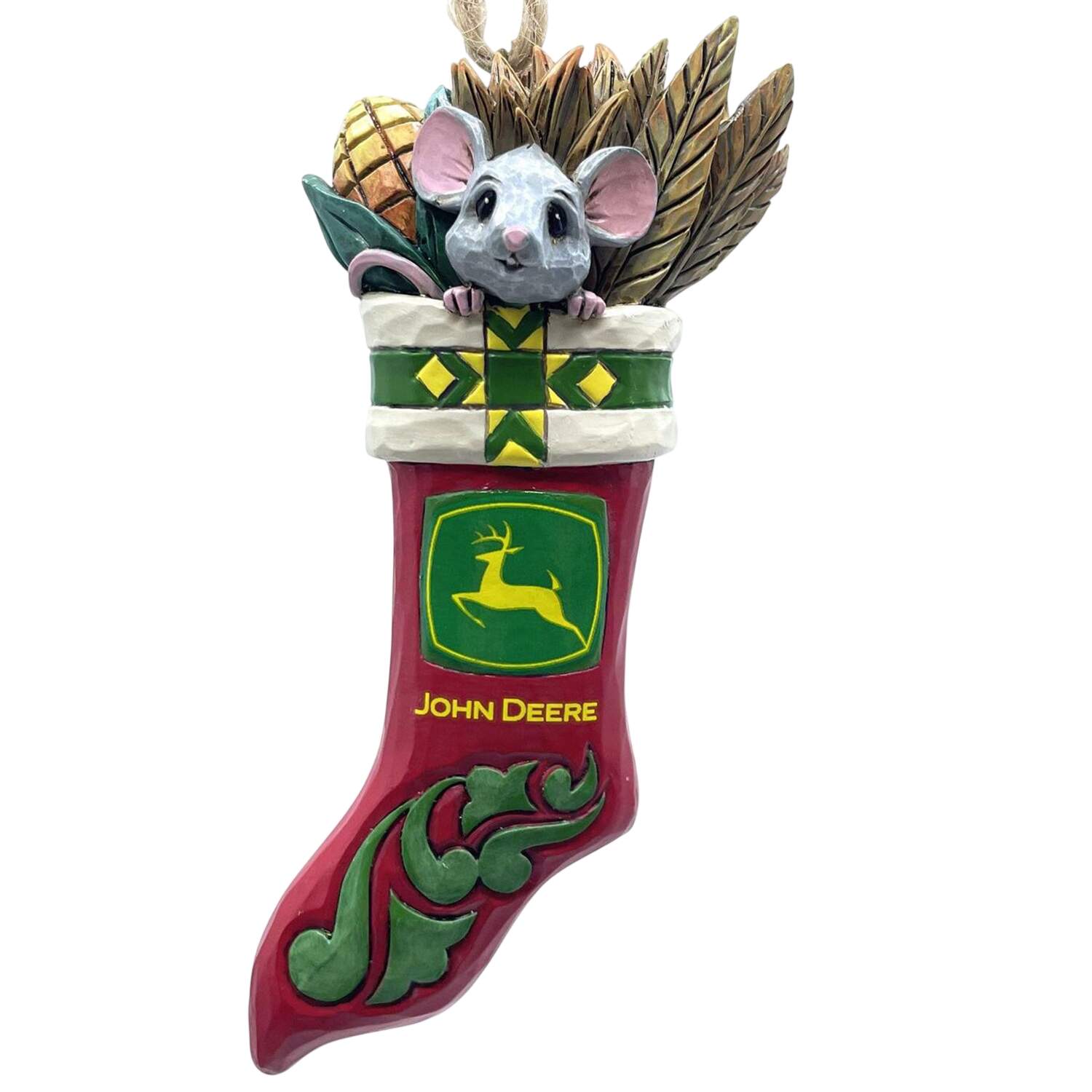 John Deere Christmas Mouse In John Deere Stocking Ornament - Boxed by Jim Shore-1