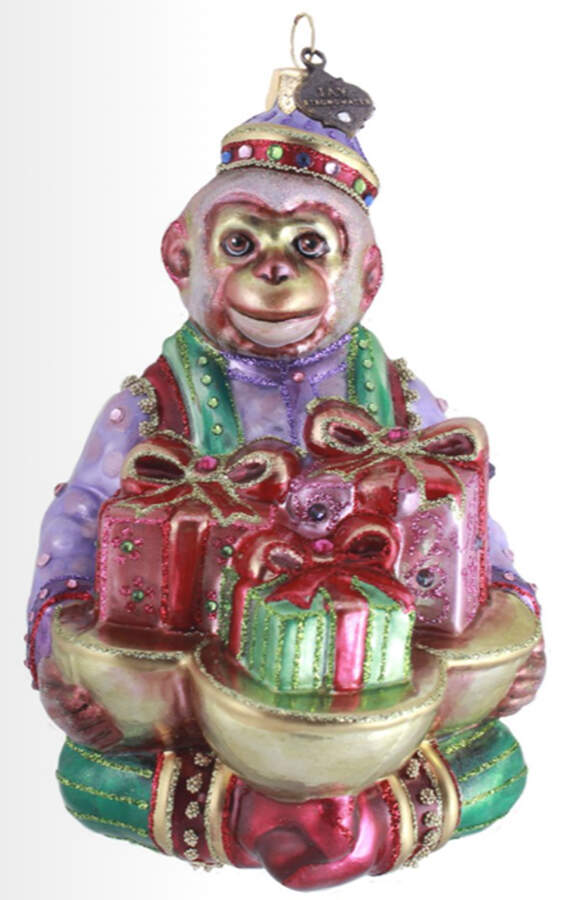 Love Ornament Collection Holiday Monkey Bearing Gifts - Boxed by Jay Strongwater-1