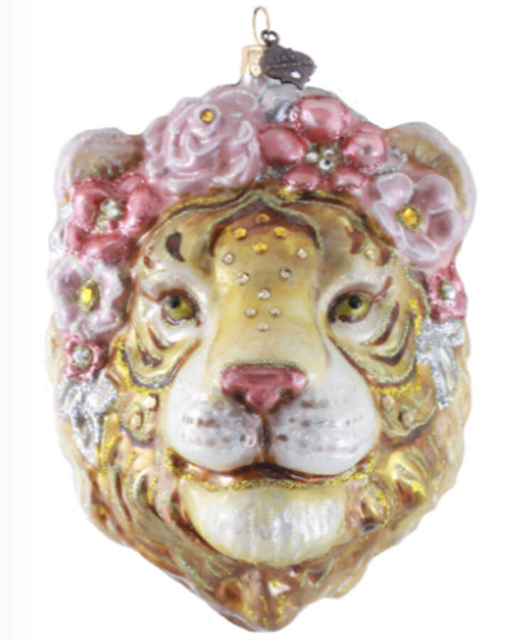 Metallic Ornament Collection Metallic Tiger W/ Flower Crown - Boxed by Jay Strongwater-1