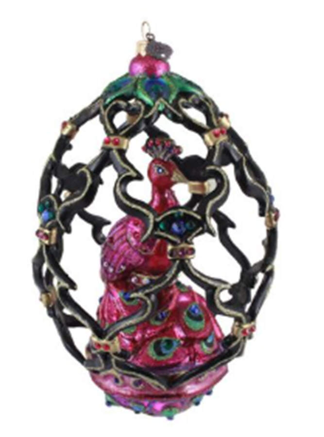 Peacock Ornament Collection Peacock Egg-Bright Pink - No Box by Jay Strongwater-1