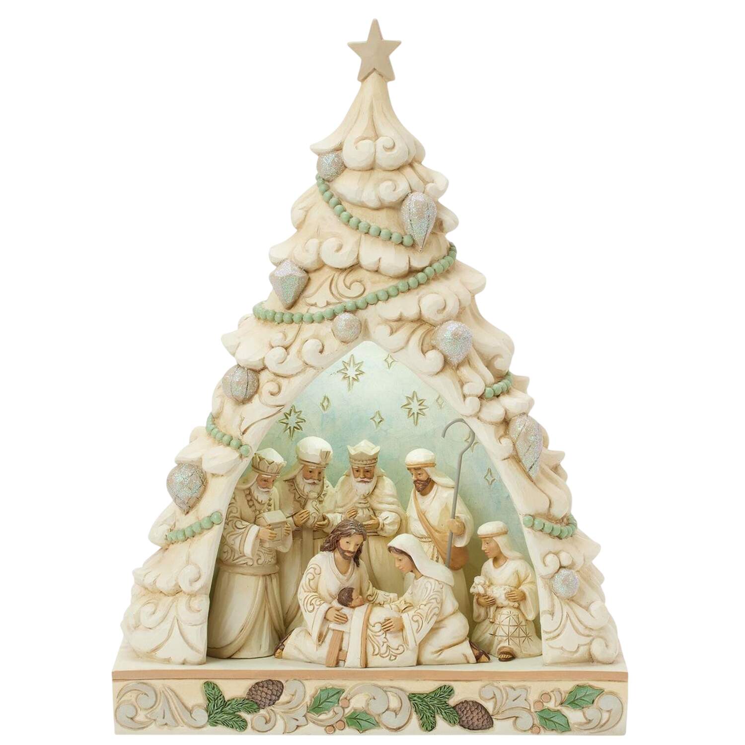 White Woodland Angels & Religious Tree Of Holy Light - No Box by Jim Shore-1
