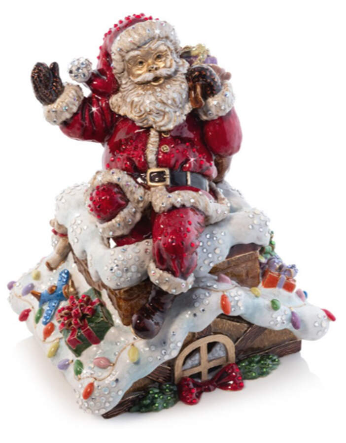 Holiday Decor Music Box Figurines Rooftop Santa (Jingle Bells) - Boxed by Jay Strongwater-1