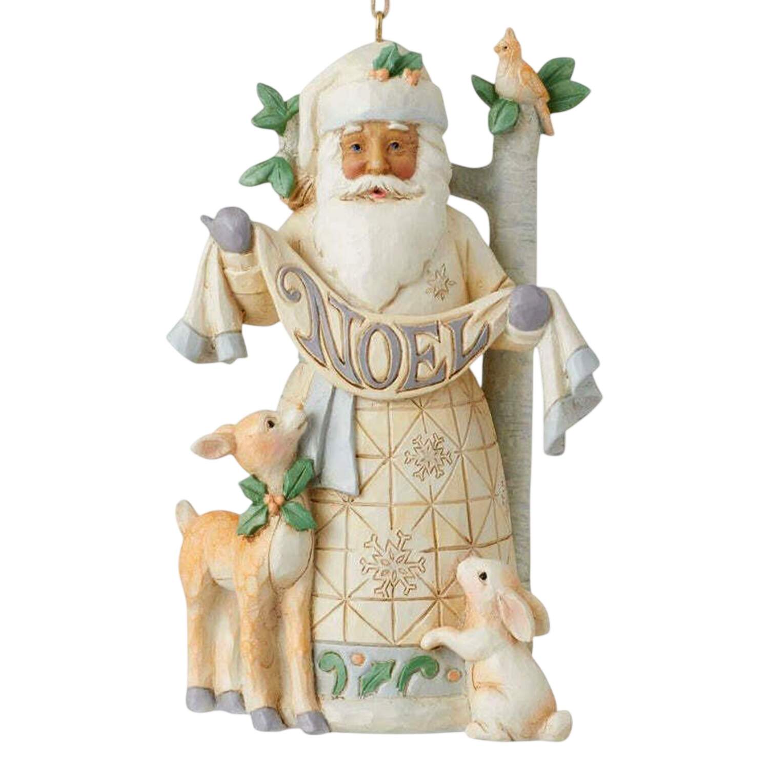 White Woodland Santa Ornaments Santa Noel - Boxed by Jim Shore-1