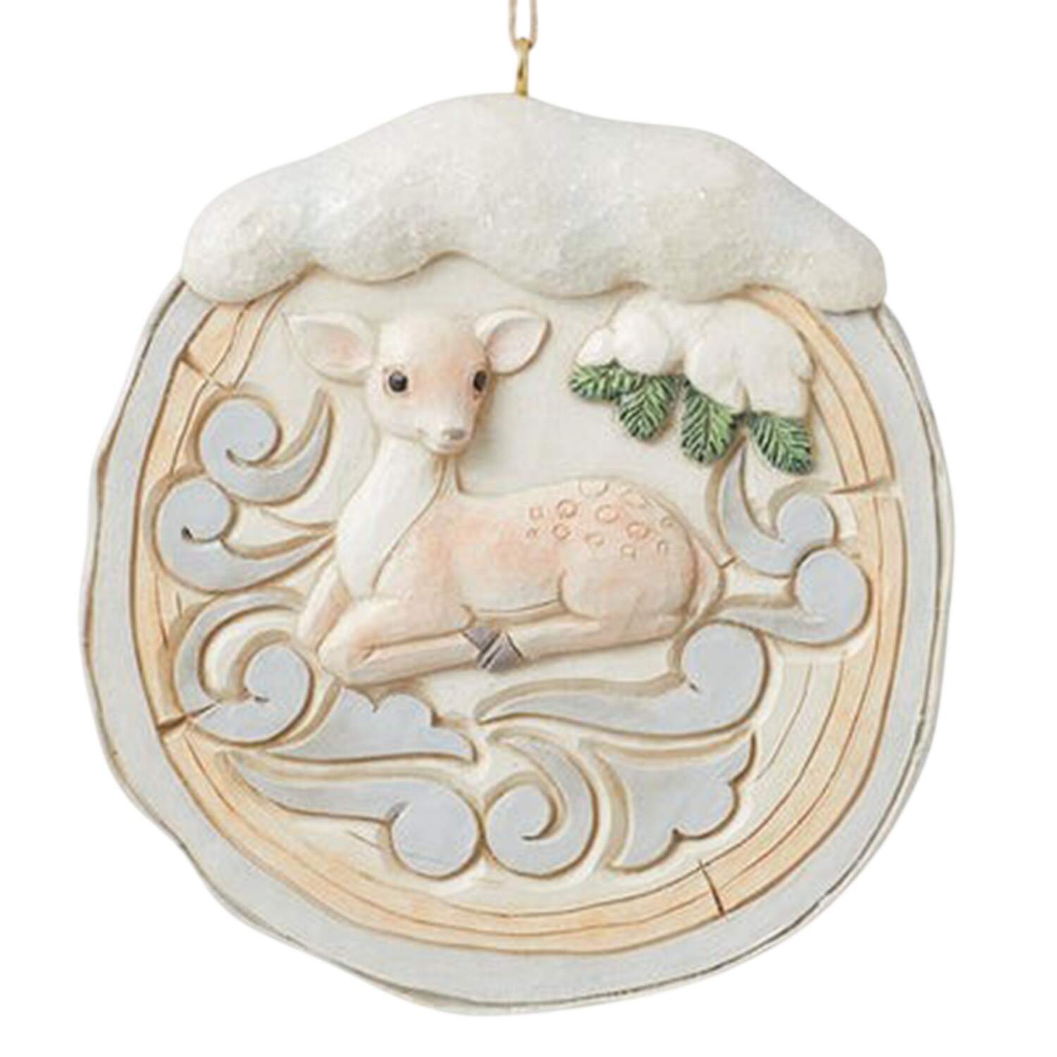 White Woodland Ornaments Bark Fawn Scene - Boxed by Jim Shore-1