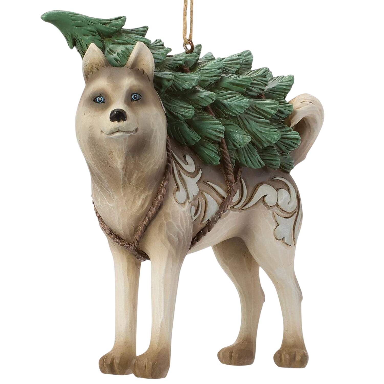 White Woodland Ornaments Husky With Tree - No Box by Jim Shore-1