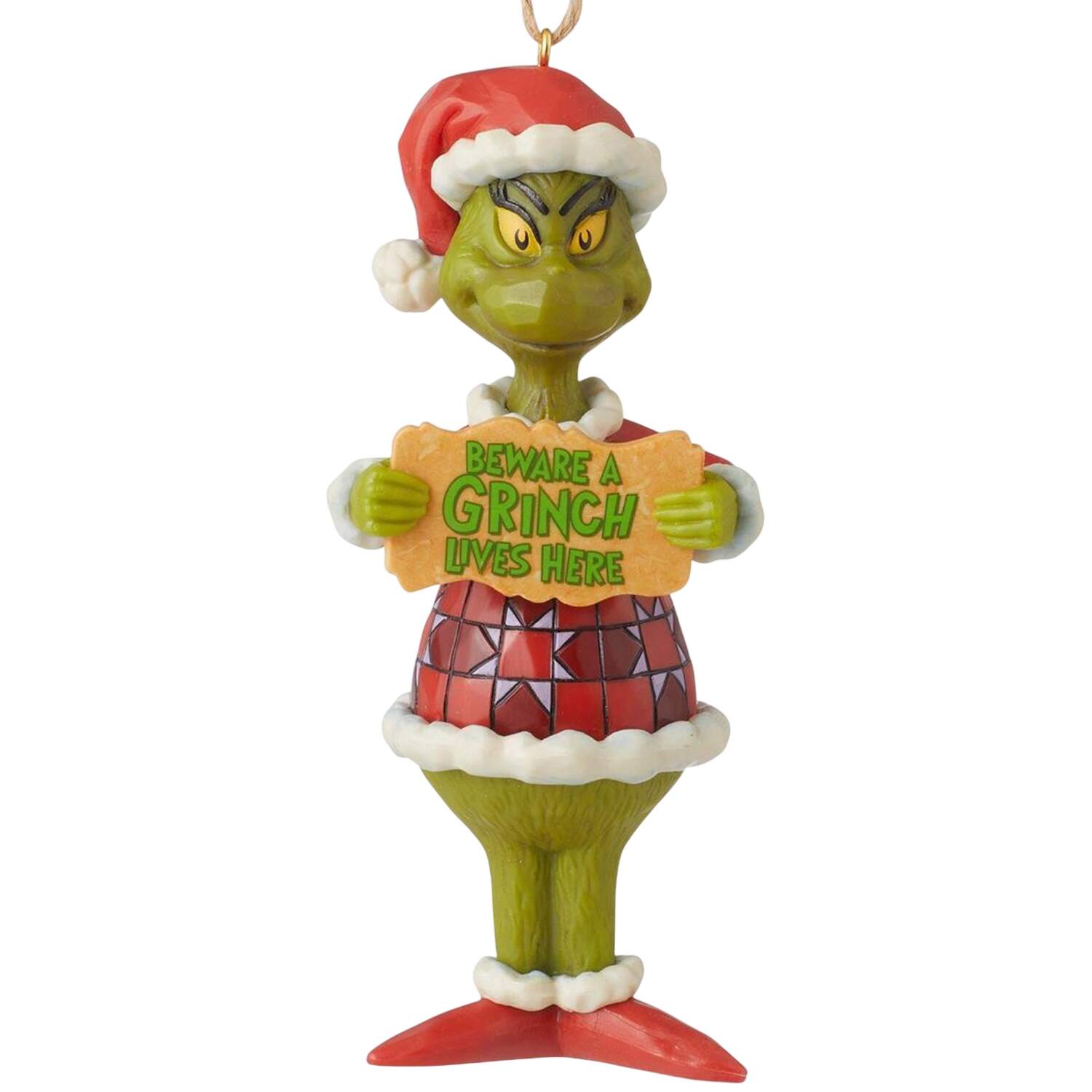 Grinch PVC Message Ornaments Beware A Grinch Lives Here - No Box by Jim Shore-1