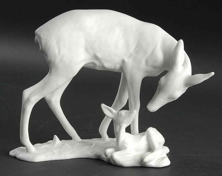 Wild Animals Doe And Fawn (White Glaze) - Boxed by Kaiser-1