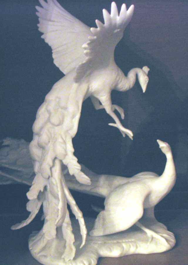 Birds Fighting Peacocks-White Bisque - No Box by Kaiser-1