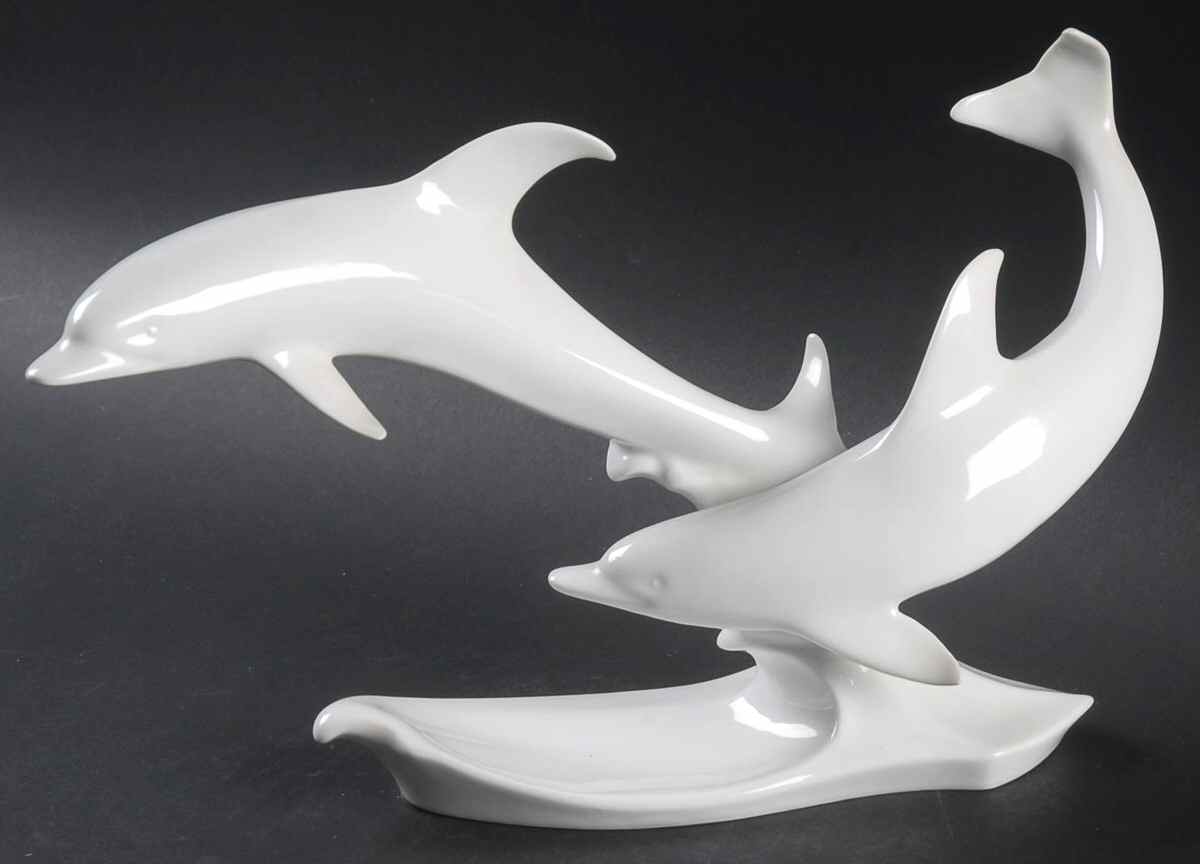 Dolphins Dolphin-Pair (White Glaze) - Boxed by Kaiser-1
