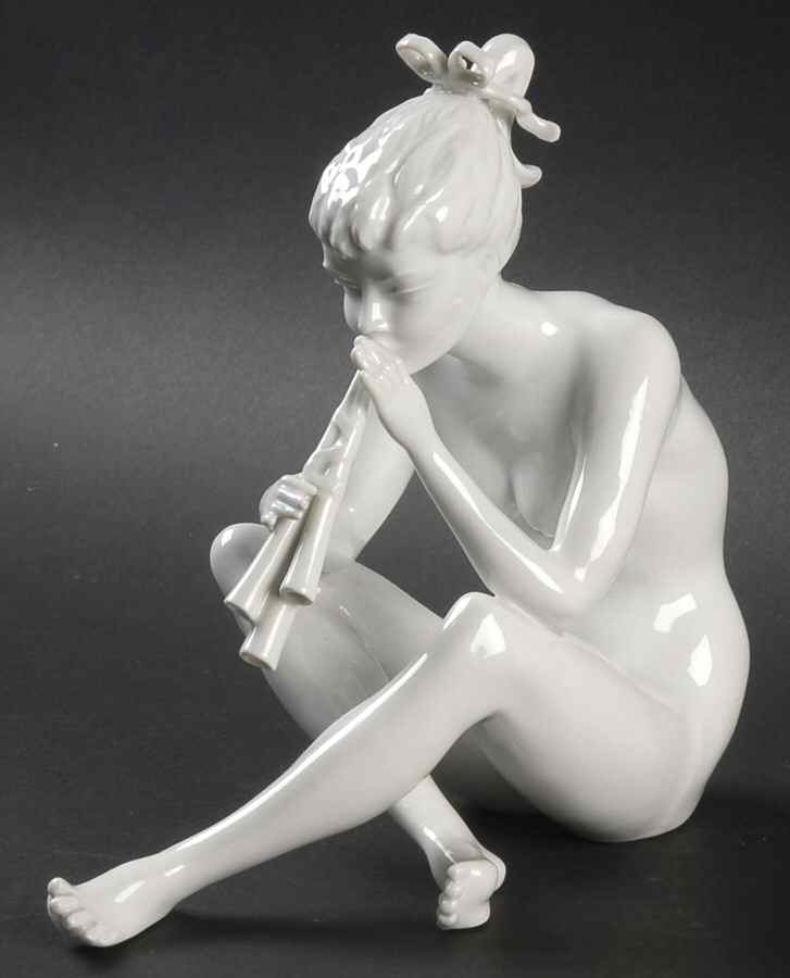 Children Girl With Flute (White Glaze) - Boxed by Kaiser-1