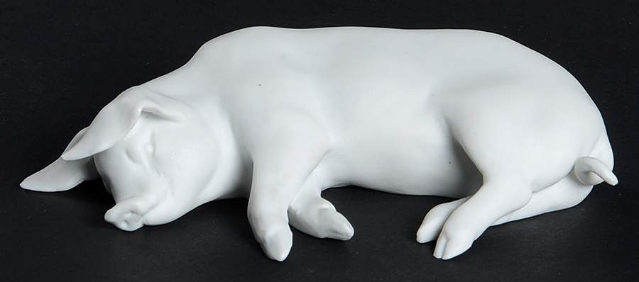 Farm Animals Lying Pig (White Bisque) - No Box by Kaiser-1