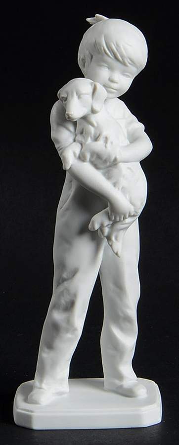 Children Boy W/Dachshund (White Bisque) - Boxed by Kaiser-1