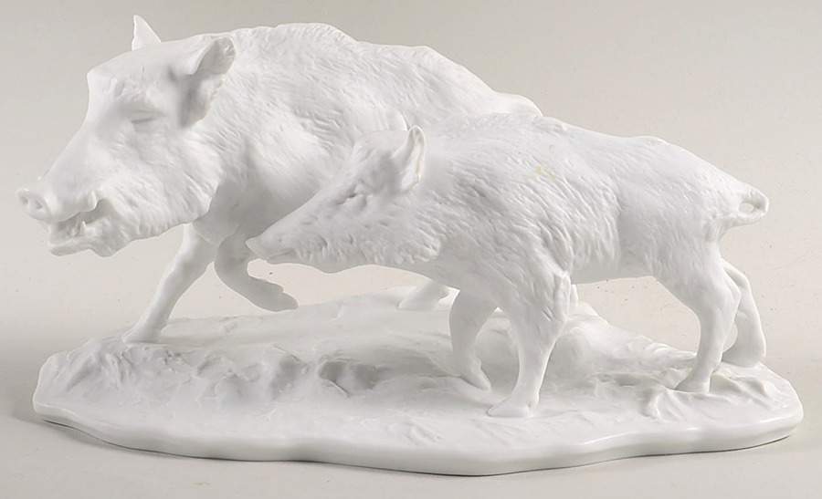 Wild Animals 2 Wild Boars-White Bisque - Boxed by Kaiser-1