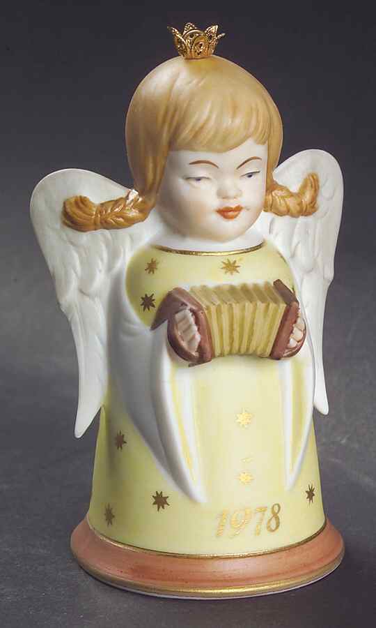 Christmas Bell 1978-Angel With Accordion - No Box-Bell Motif 2-Yellow by Kaiser-1