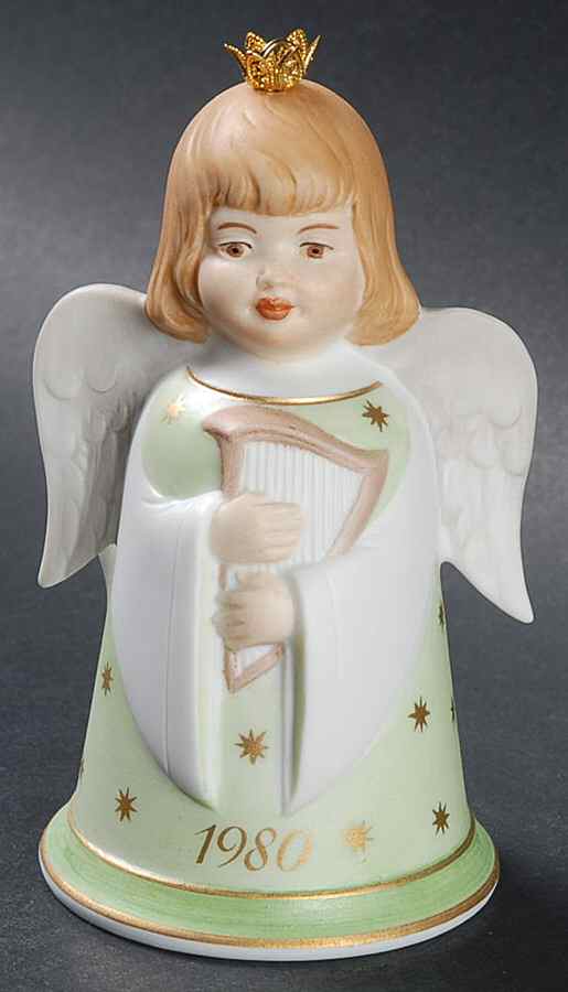 Christmas Bell 1980-Angel With Bass - No Box-Bell Motif 4-Green by Kaiser-1