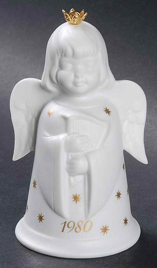 Christmas Bell 1980-Angel W/ Bass - No Box-Bell Motif 4-White by Kaiser-1