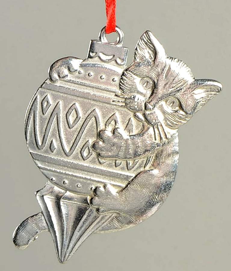 Christmas Ornament Cat On Christmas Ball-Pewter - Boxed by Kirk Stieff-1