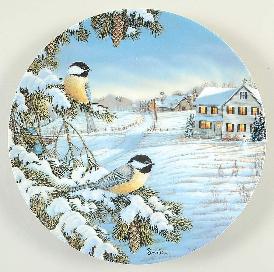 Birds of The Seasons Black-Capped Chickadees In Winter - Boxed by Edwin Knowles-1