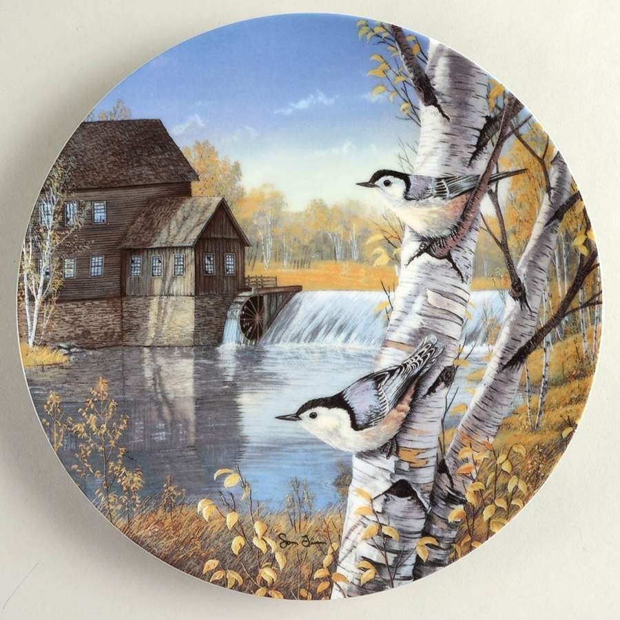 Birds of The Seasons Nuthatches In Fall - Boxed by Edwin Knowles-1