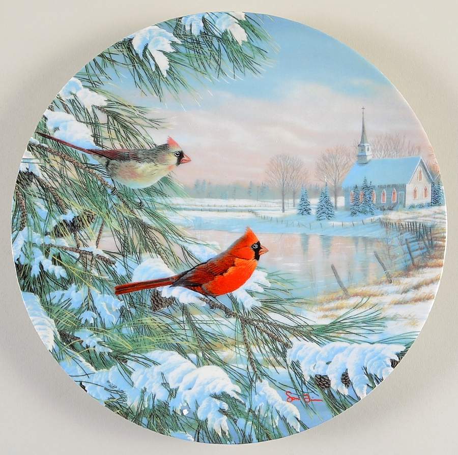 Birds of The Seasons Cardinals In Winter - No Box by Edwin Knowles-1