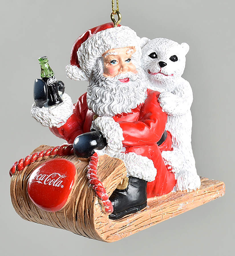 Kurt Adler Christmas Ornament Santa With Coke,Bear On A Sled - No Box by Kurt Adler-1