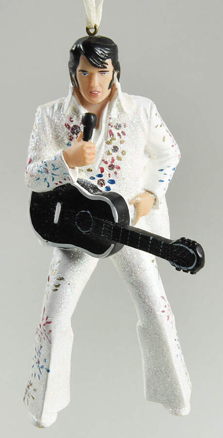 Kurt Adler Christmas Ornament Elvis-White Suit,Guitar,Microphone - No Box by Kurt Adler-1