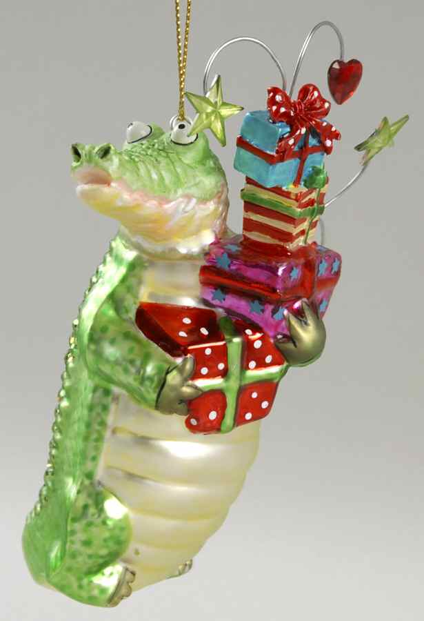 Kurt Adler Christmas Ornament Crocodile With Gift - Boxed by Kurt Adler-1