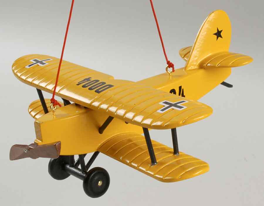 Kurt Adler Christmas Ornament Yellow Wooden Airplane - No Box by Kurt Adler-1