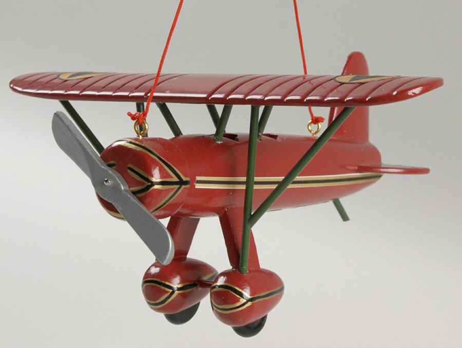 Kurt Adler Christmas Ornament Red Wooden Airplane - Boxed by Kurt Adler-1