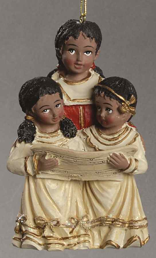 Kurt Adler Christmas Ornament 2 Girls & Boy Singing-African American - No Box by Kurt Adler-1