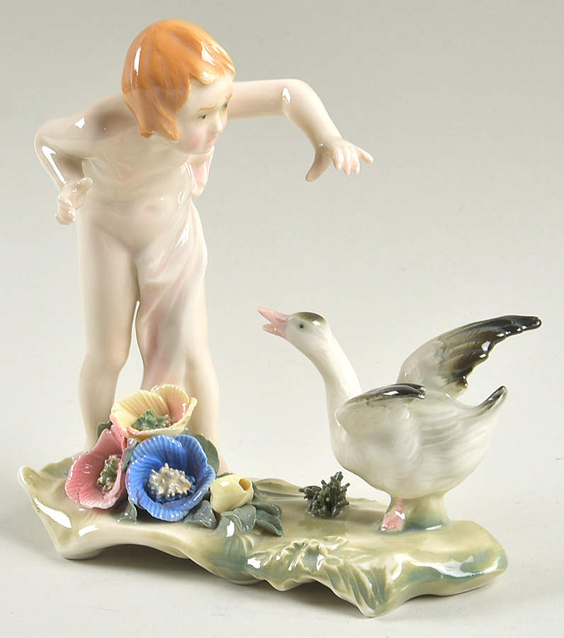 Karl Ens Figurine Girl In Flowers With Goose - No Box by Karl Ens-1