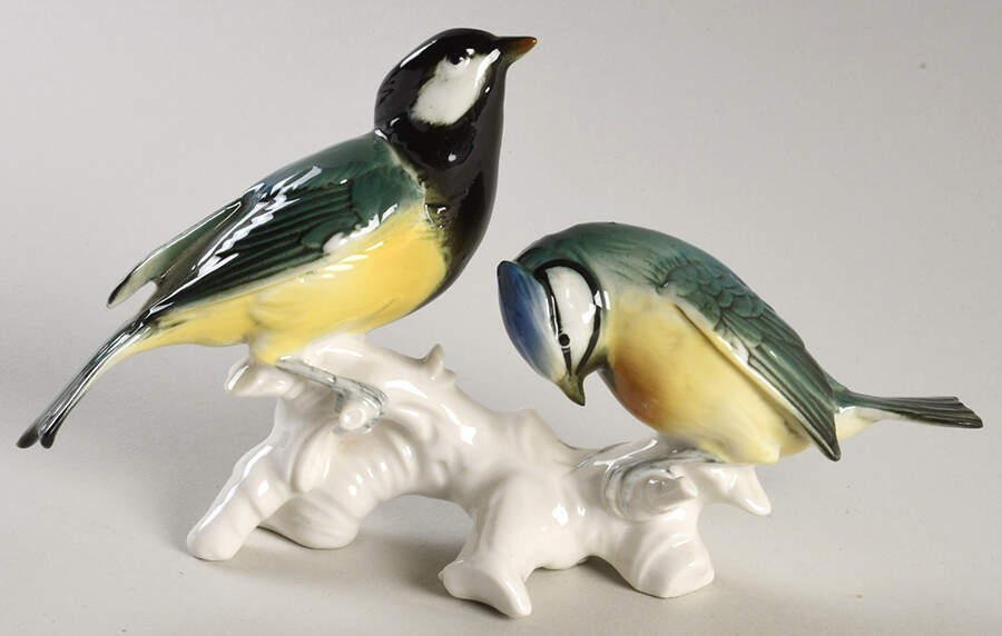 Karl Ens Figurine Great Tit & Blue Tit On Branch - No Box 42 by Karl Ens-1