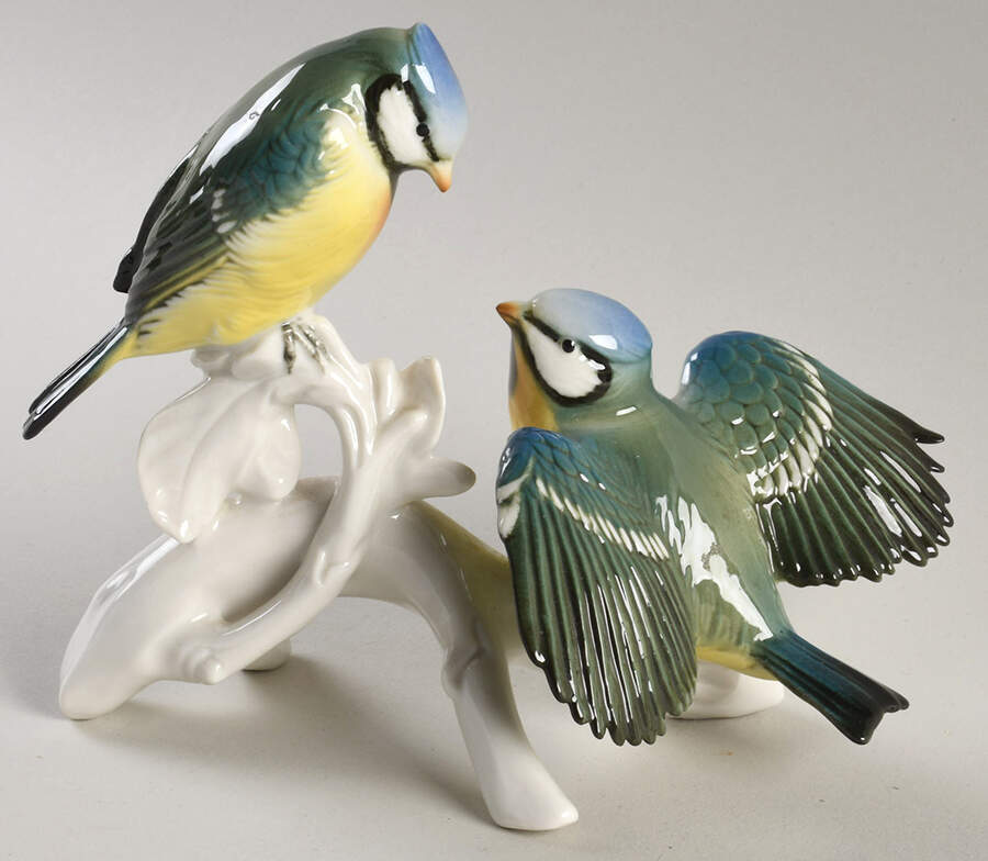 Karl Ens Figurine Blue Tit-Pair On Branch - No Box by Karl Ens-1