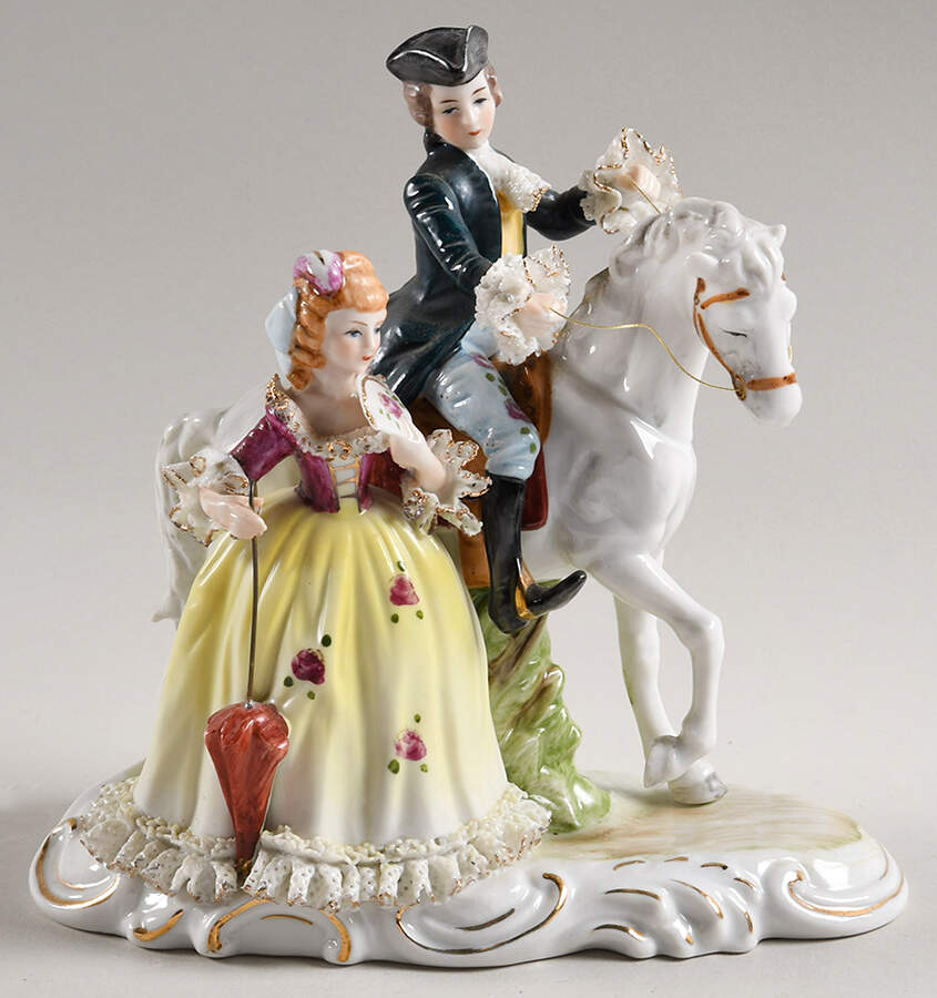 KPM Figurines Man On Horse Beside Woman - No Box by KPM-1