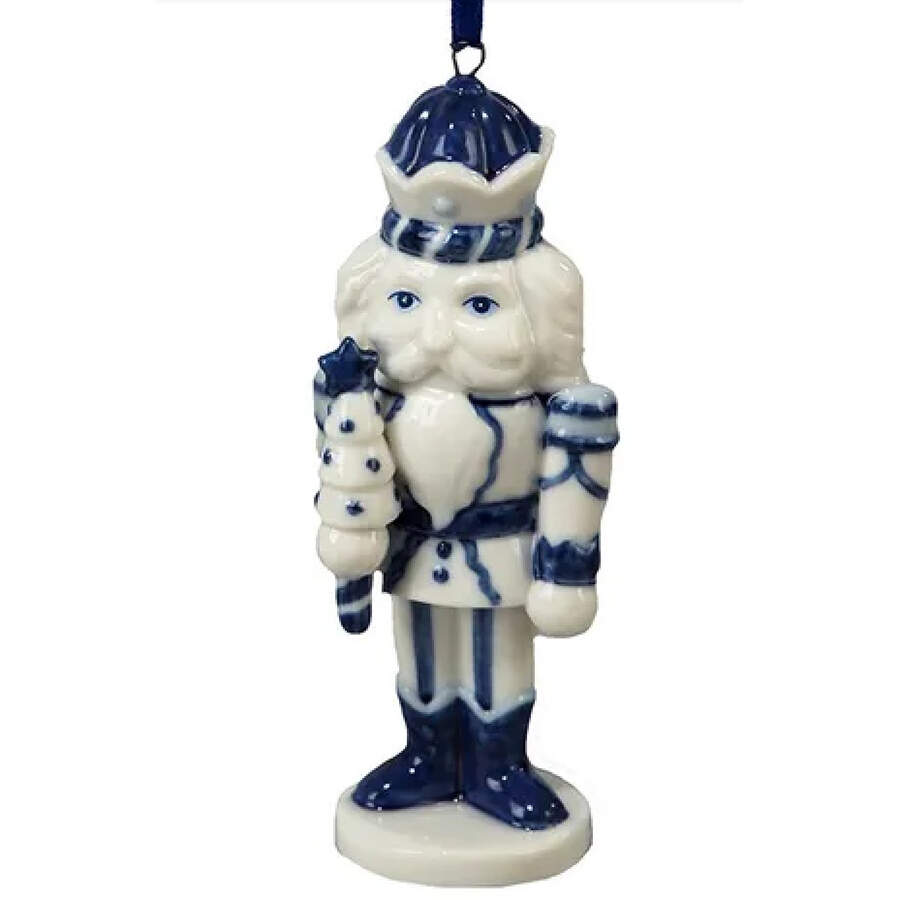 China & Lace - Delft Blue Nutckracker With Tree - No Box 52b by Kurt Adler-1