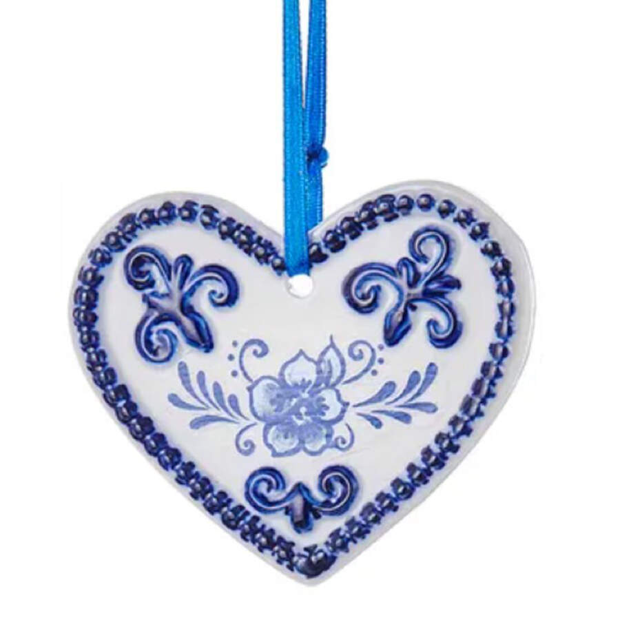 China & Lace - Delft Blue Heart - No Box by Kurt Adler-1