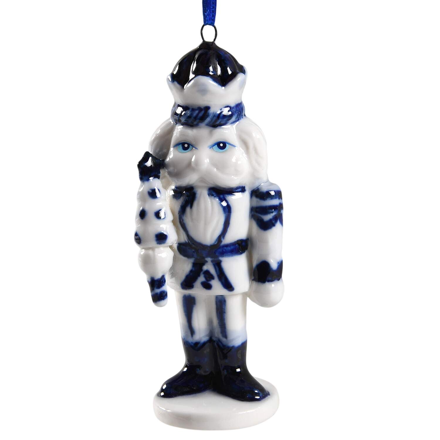 China & Lace - Delft Blue Nutckracker With Tree - No Box 52b by Kurt Adler-1