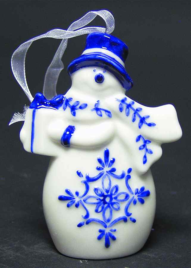 China & Lace - Delft Blue Snowman With Gift - No Box by Kurt Adler-1
