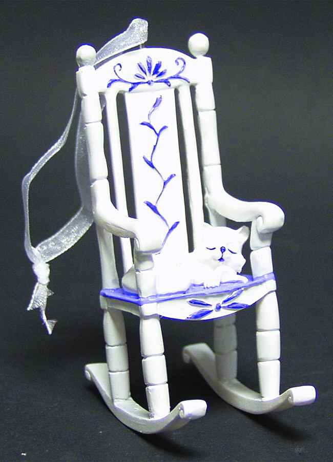 China & Lace - Delft Blue Cat On Rocking Chair - No Box by Kurt Adler-1