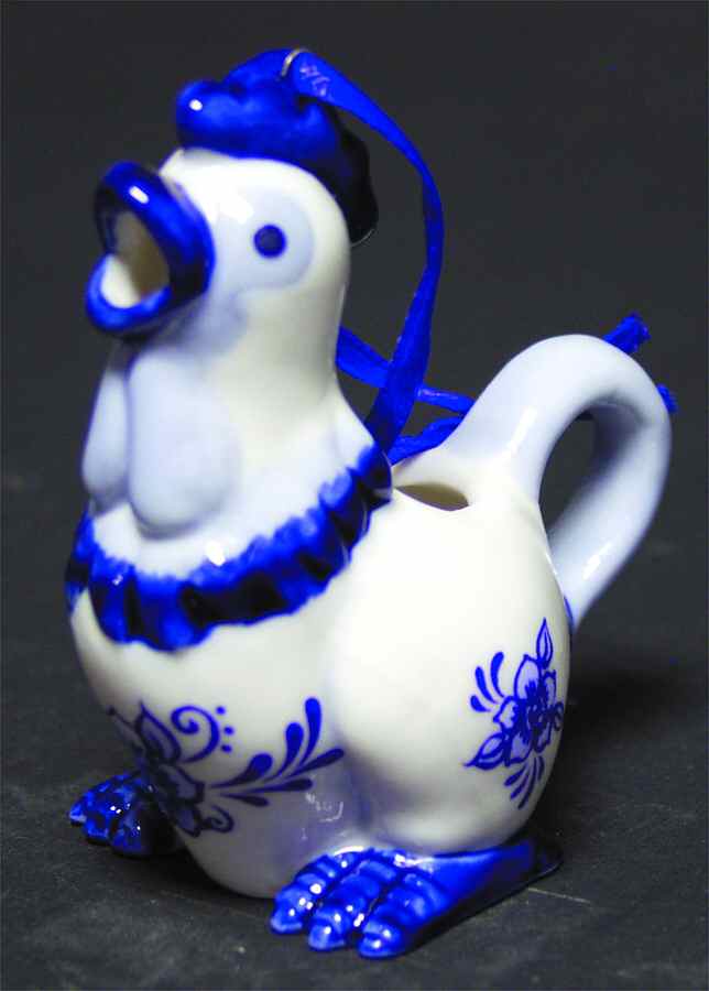China & Lace - Delft Blue Chicken Creamer Ornament - No Box by Kurt Adler-1