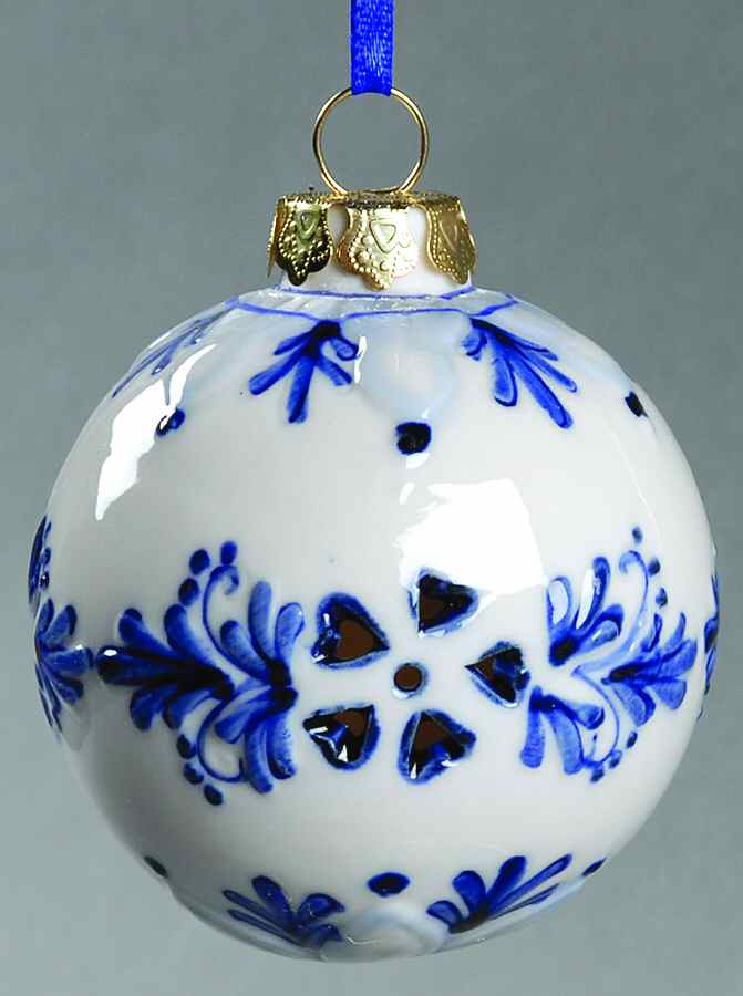 China & Lace - Delft Blue Ball Ornament - No Box by Kurt Adler-1
